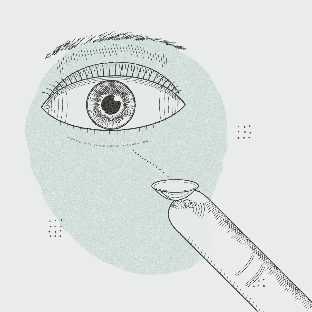 bftb21_03 Gravure van een oog en een contactlens op een vingertop, contactlenzen in Haarlem bij Van der Geest Optiek
