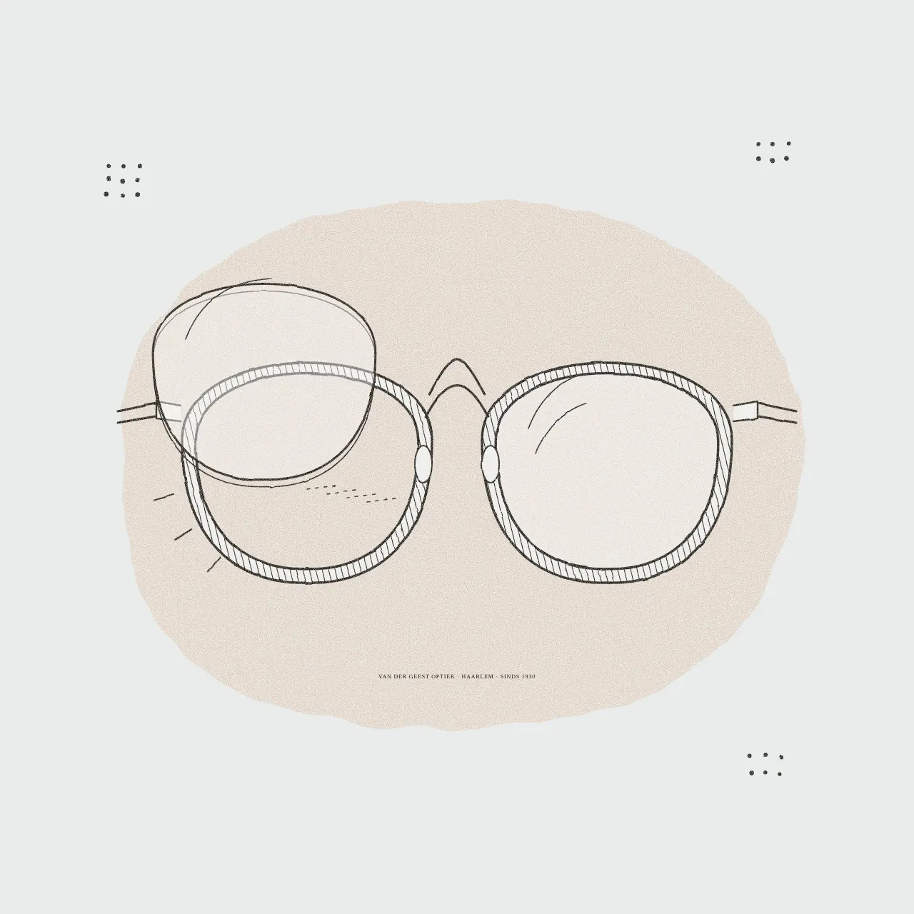 bftb21_03 Nieuwe glazen in oud montuur: gravure van een rond montuur waar een nieuw brillenglas in klikt, Van der Geest Optiek